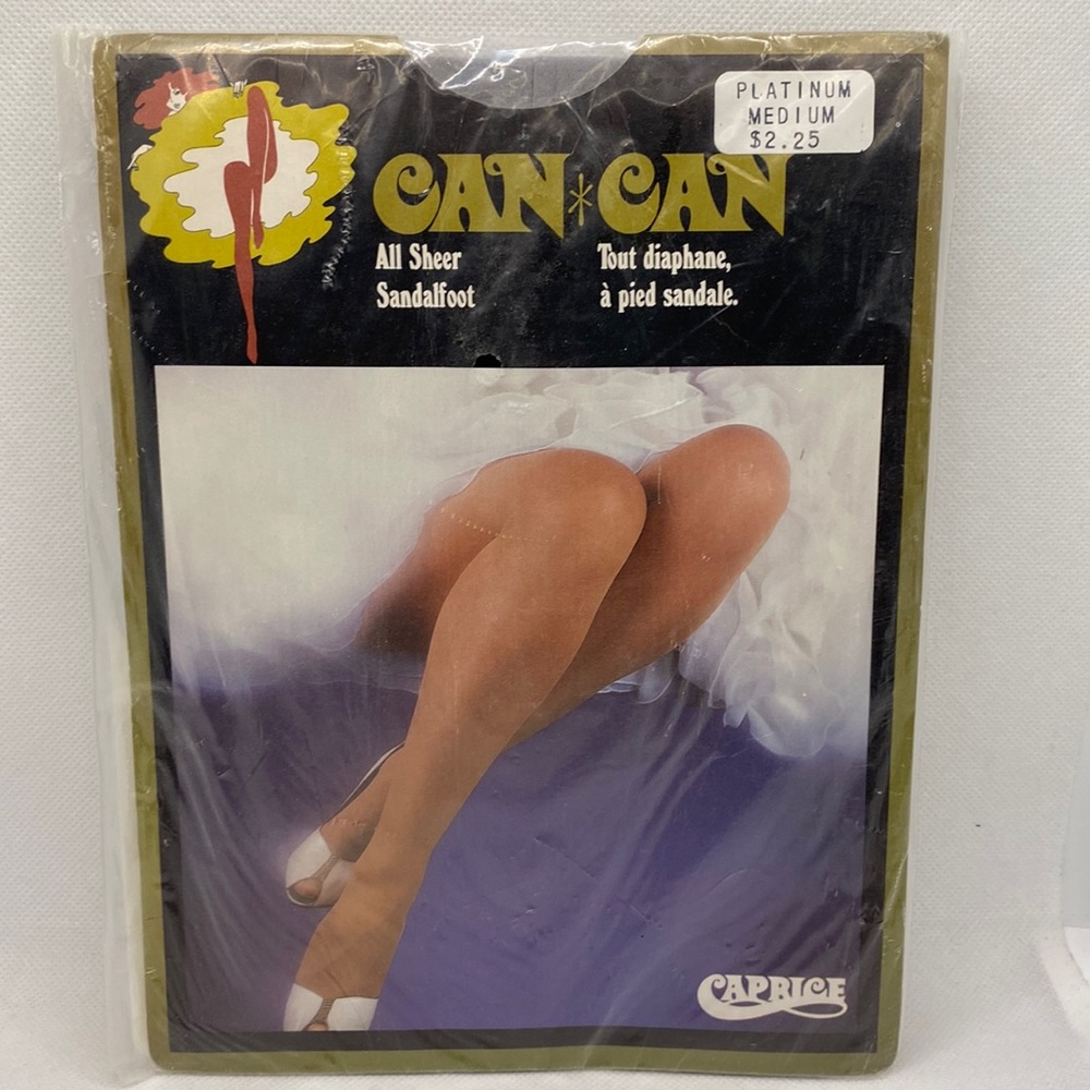 Vintage Can Can Pantyhose Nylons Color Platinum Size Medium All Sheer Sandalfoot